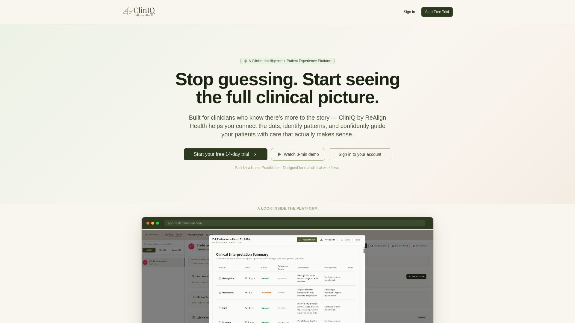 website screenshot of https://cliniqapp.ai/