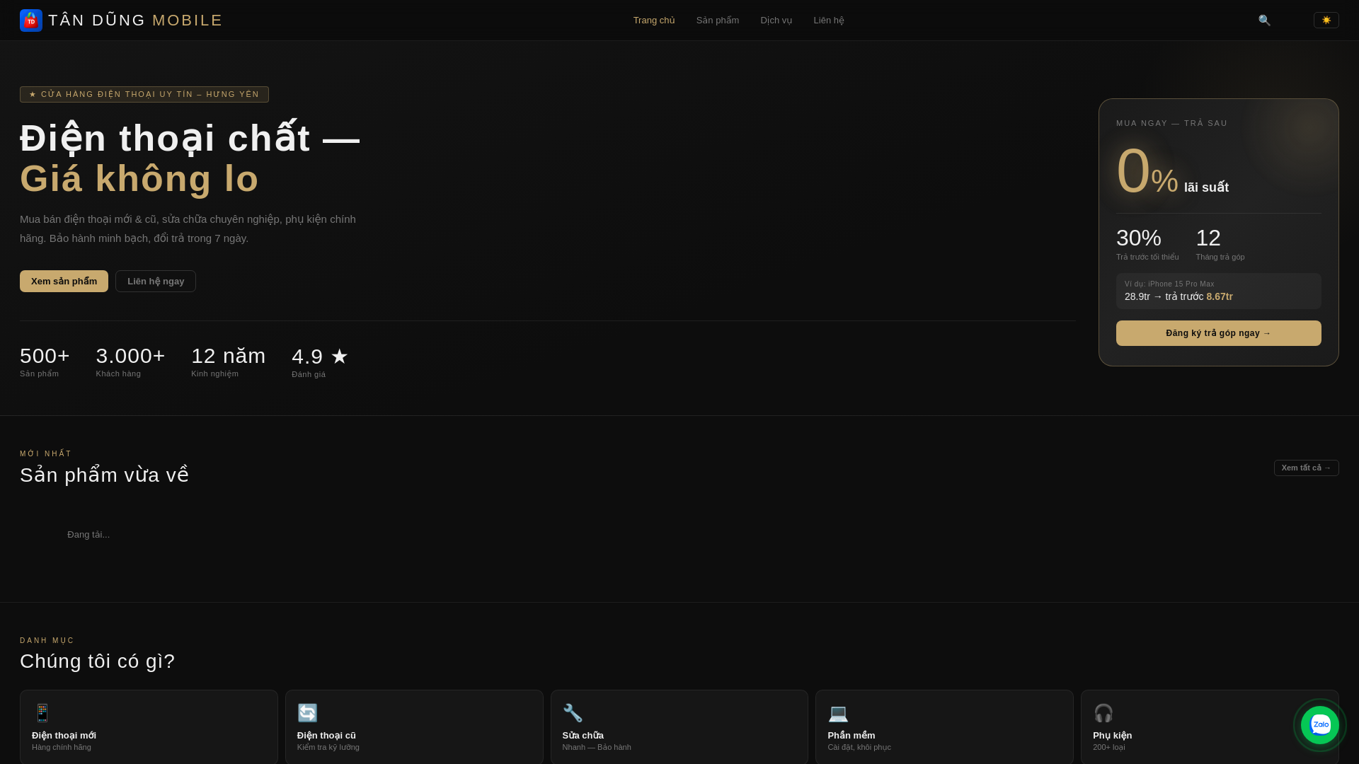 website screenshot of https://tandungmobile.vn/
