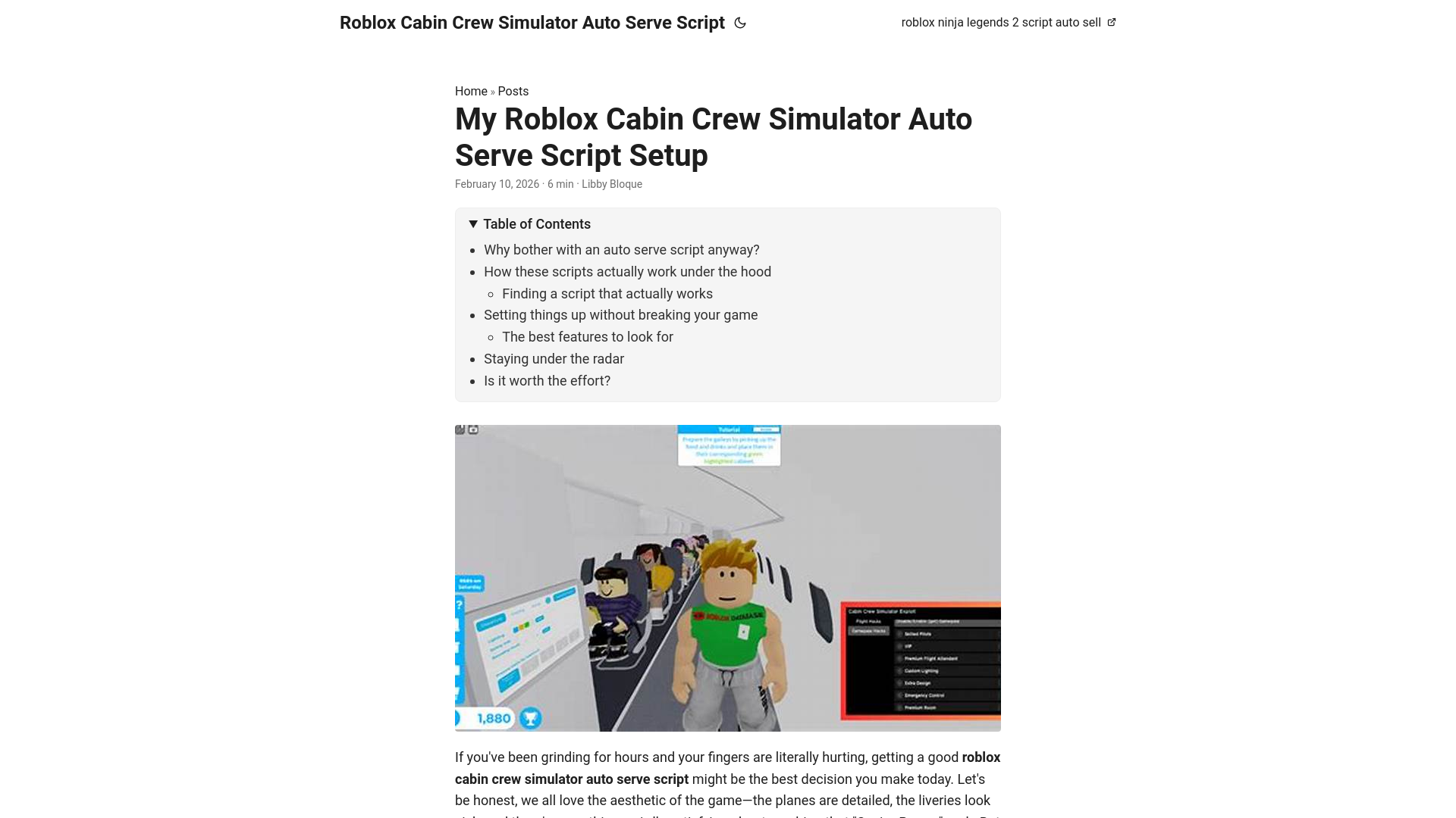 website screenshot of https://roblox-cabin-crew-simulator-auto-serve-script.pages.dev/