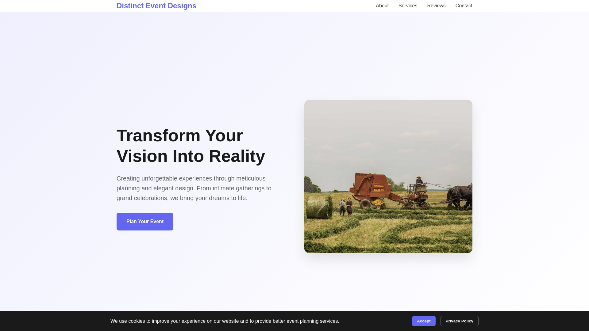 website screenshot of https://distincteventdesigns.digital