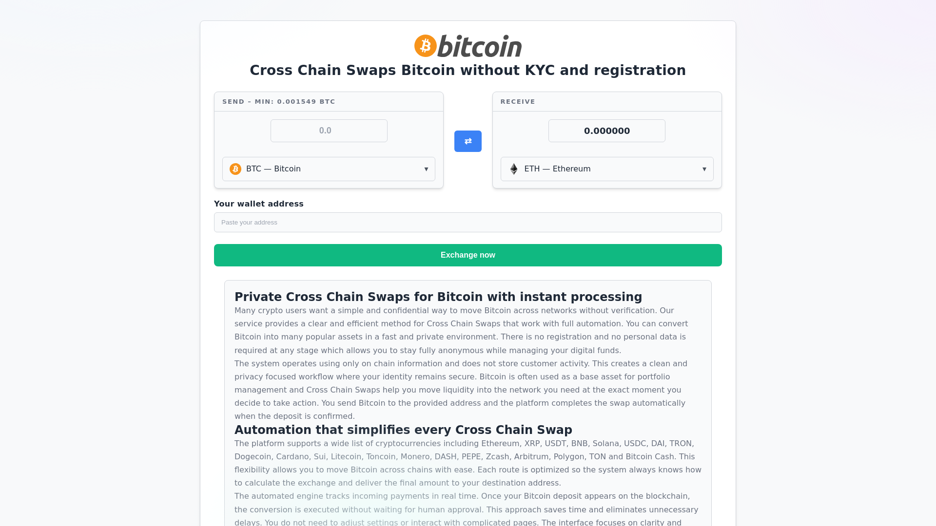 website screenshot of https://cross-chain-swap.com/