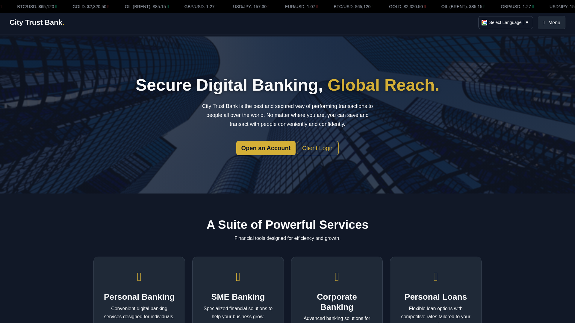 website screenshot of https://citytrust-central.com/