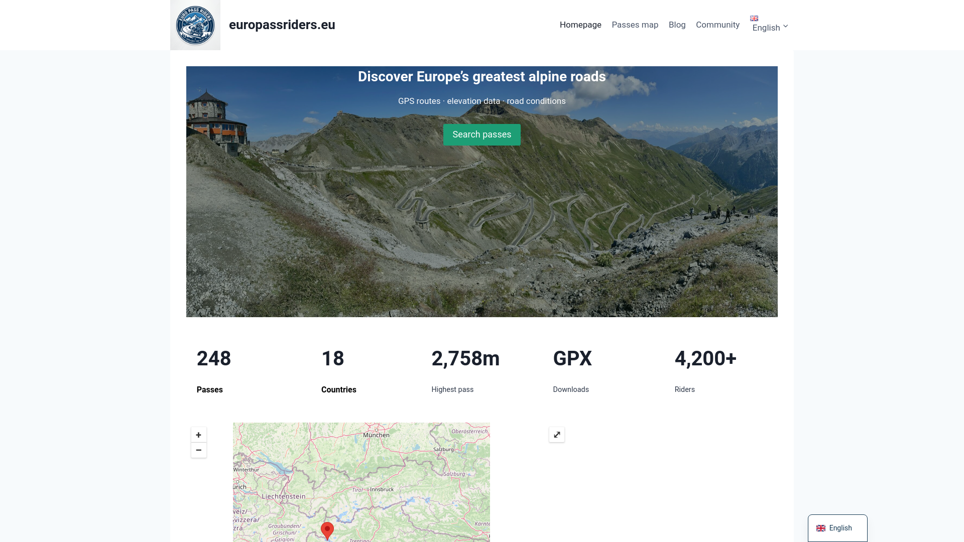 website screenshot of https://europassriders.eu/