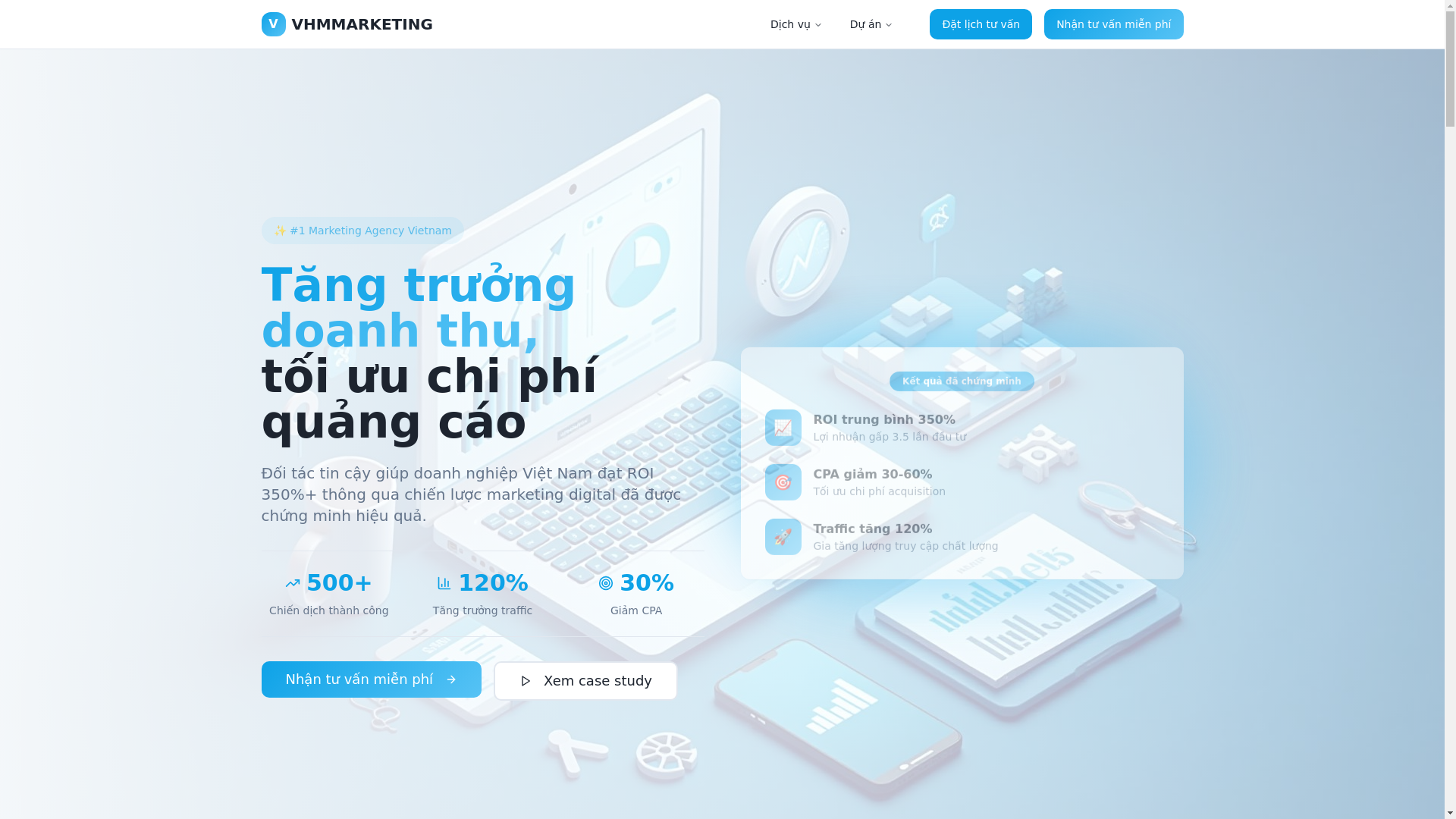 website screenshot of https://vhmmarketing.com/