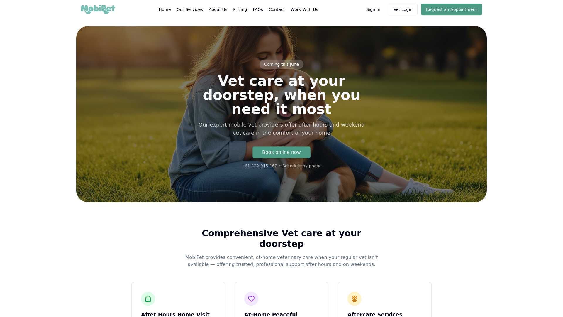 website screenshot of https://mobipet-care-connect.pages.dev/