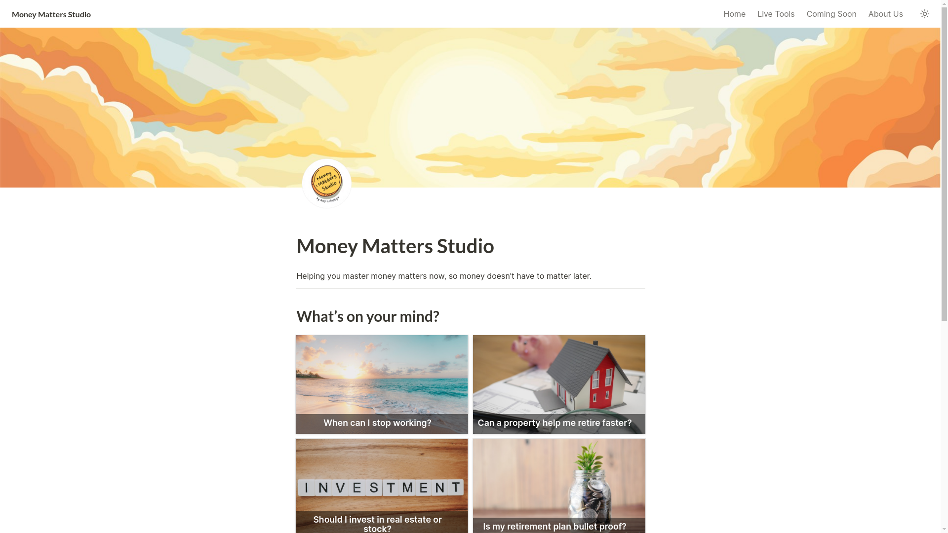 website screenshot of https://moneymatters.studio/