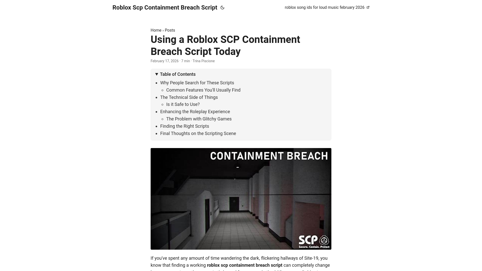 website screenshot of https://roblox-scp-containment-breach-script.pages.dev/