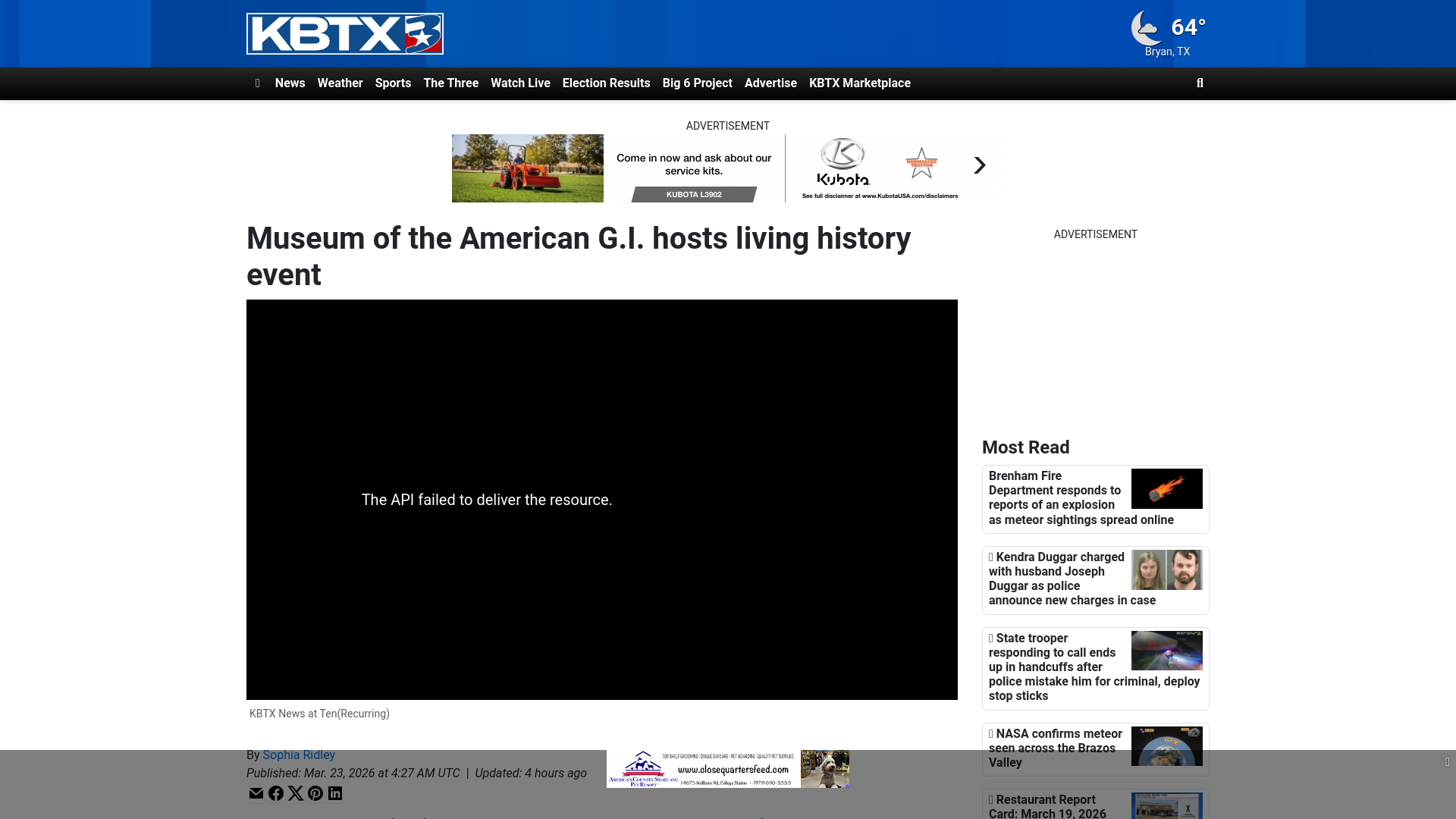website screenshot of https://www.kbtx.com/2026/03/23/museum-american-gi-hosts-living-history-event/