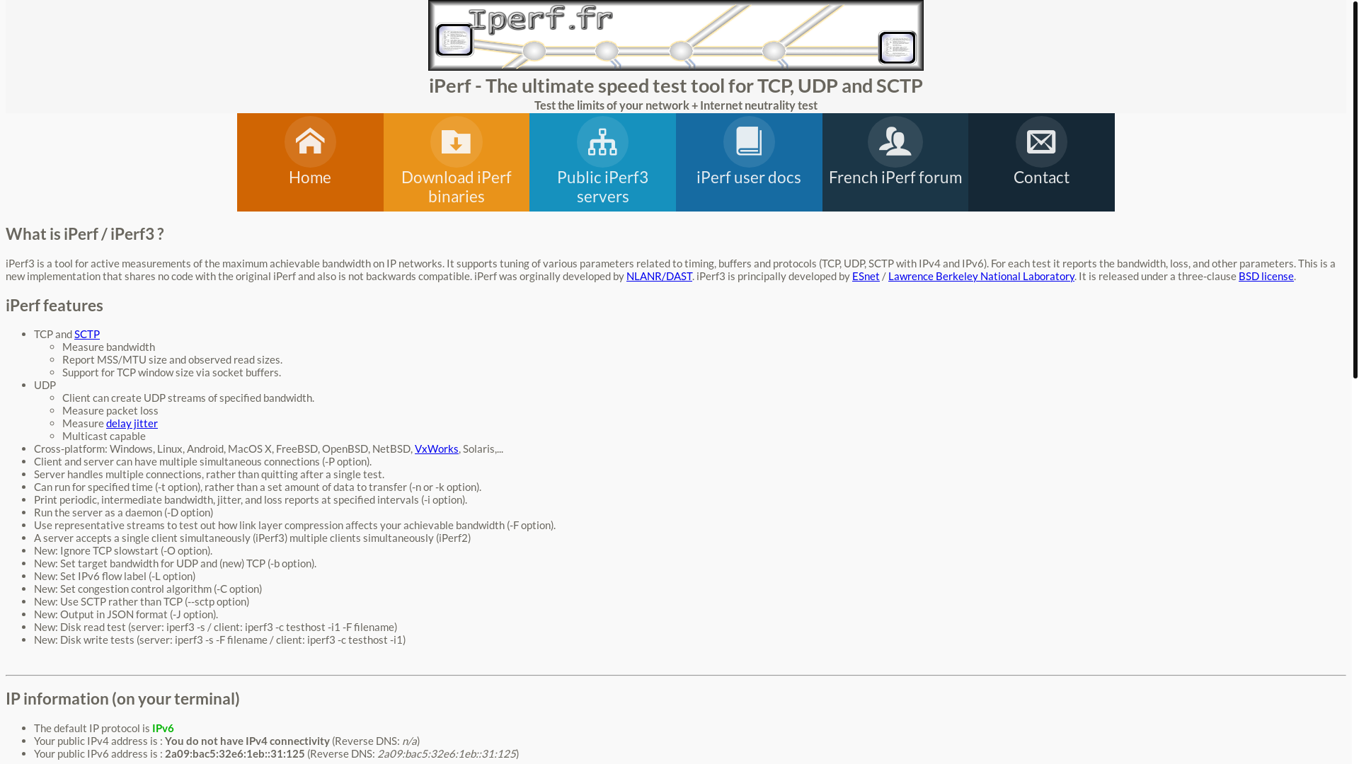 website screenshot of https://iperf.fr/