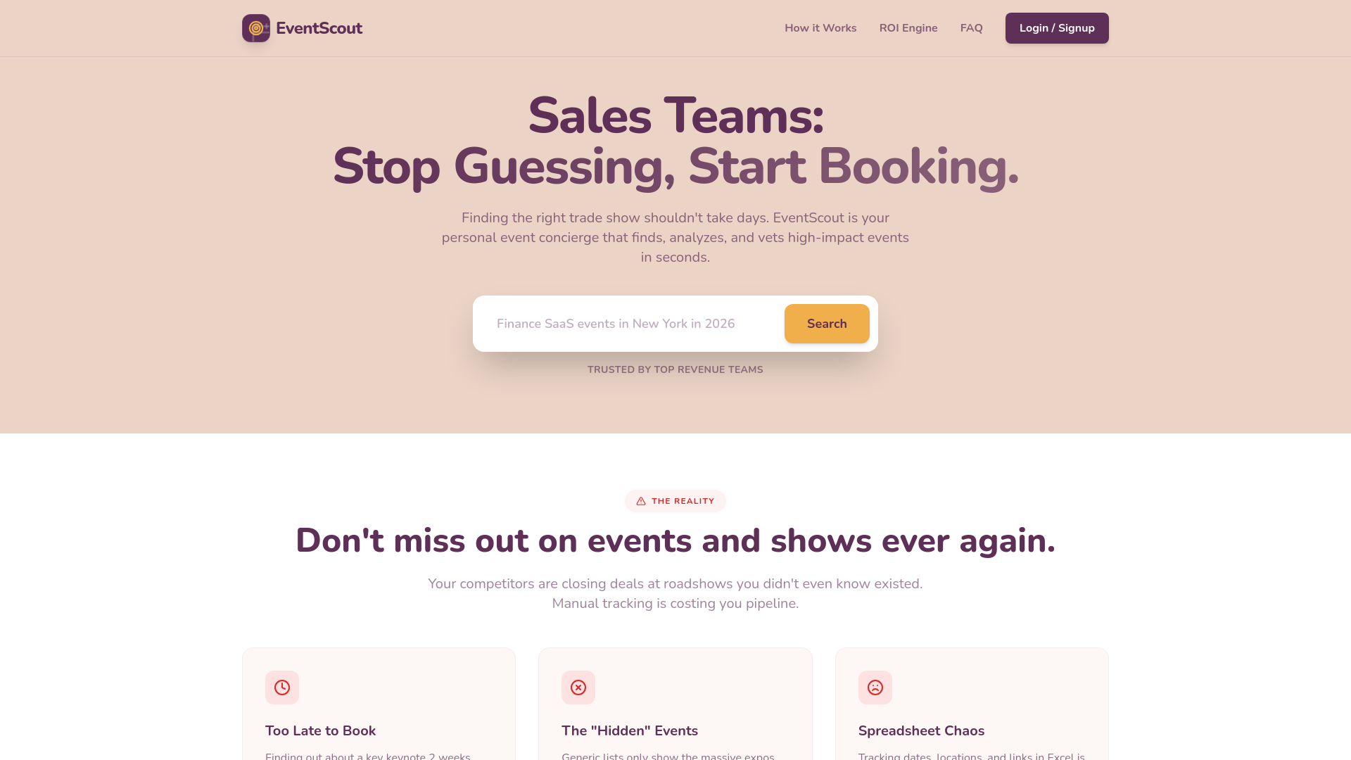 website screenshot of https://eventscout.cc