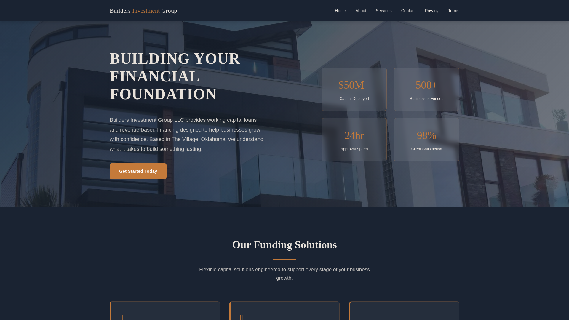 website screenshot of https://buildersinvestmentsgroup.com/