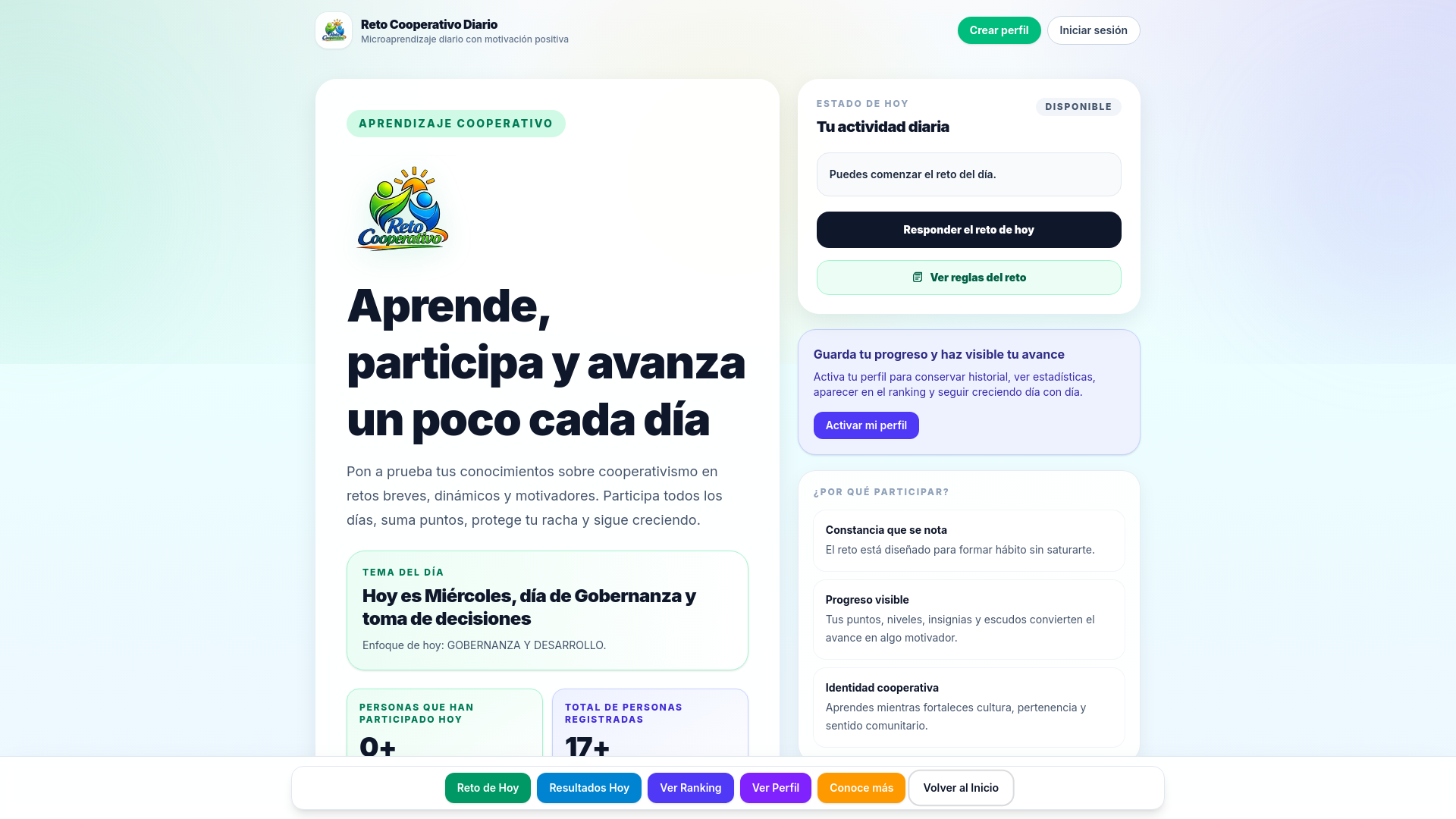 website screenshot of https://reto-cooperativo.app/