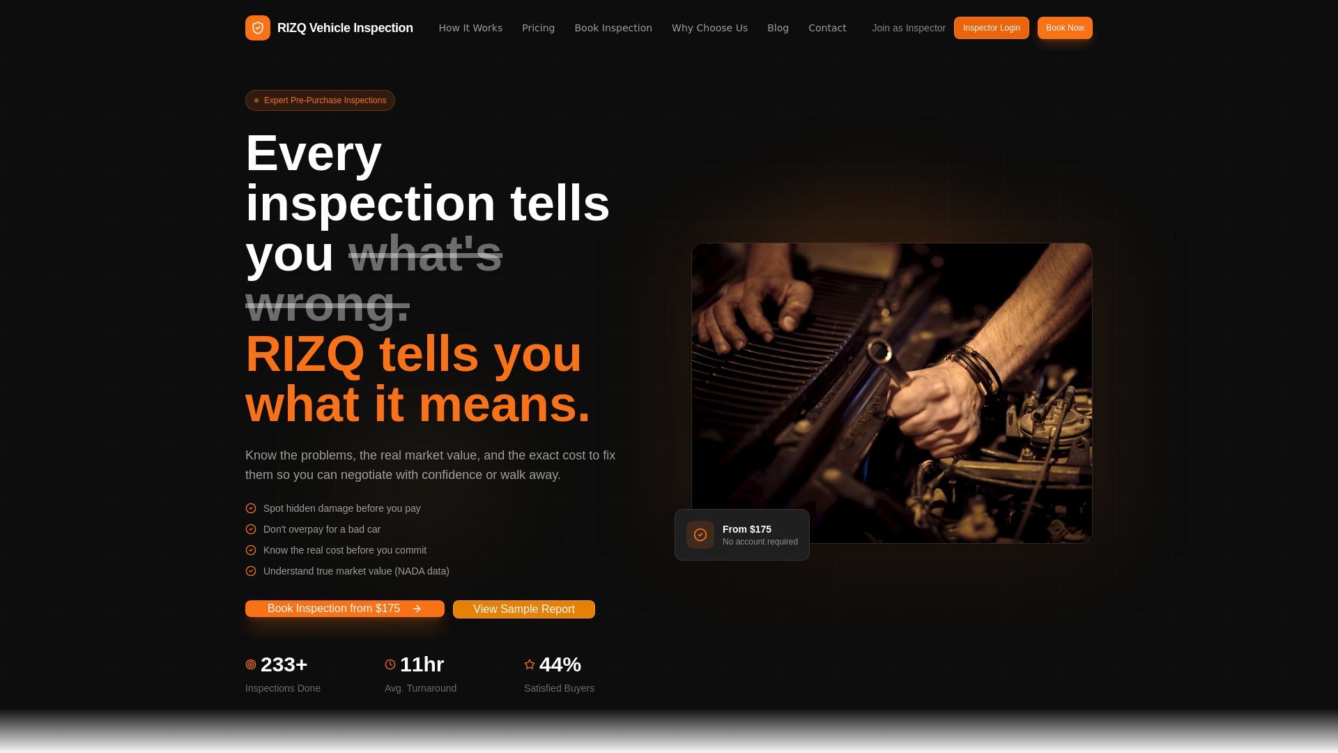 website screenshot of https://rizqvehicleinspection.com