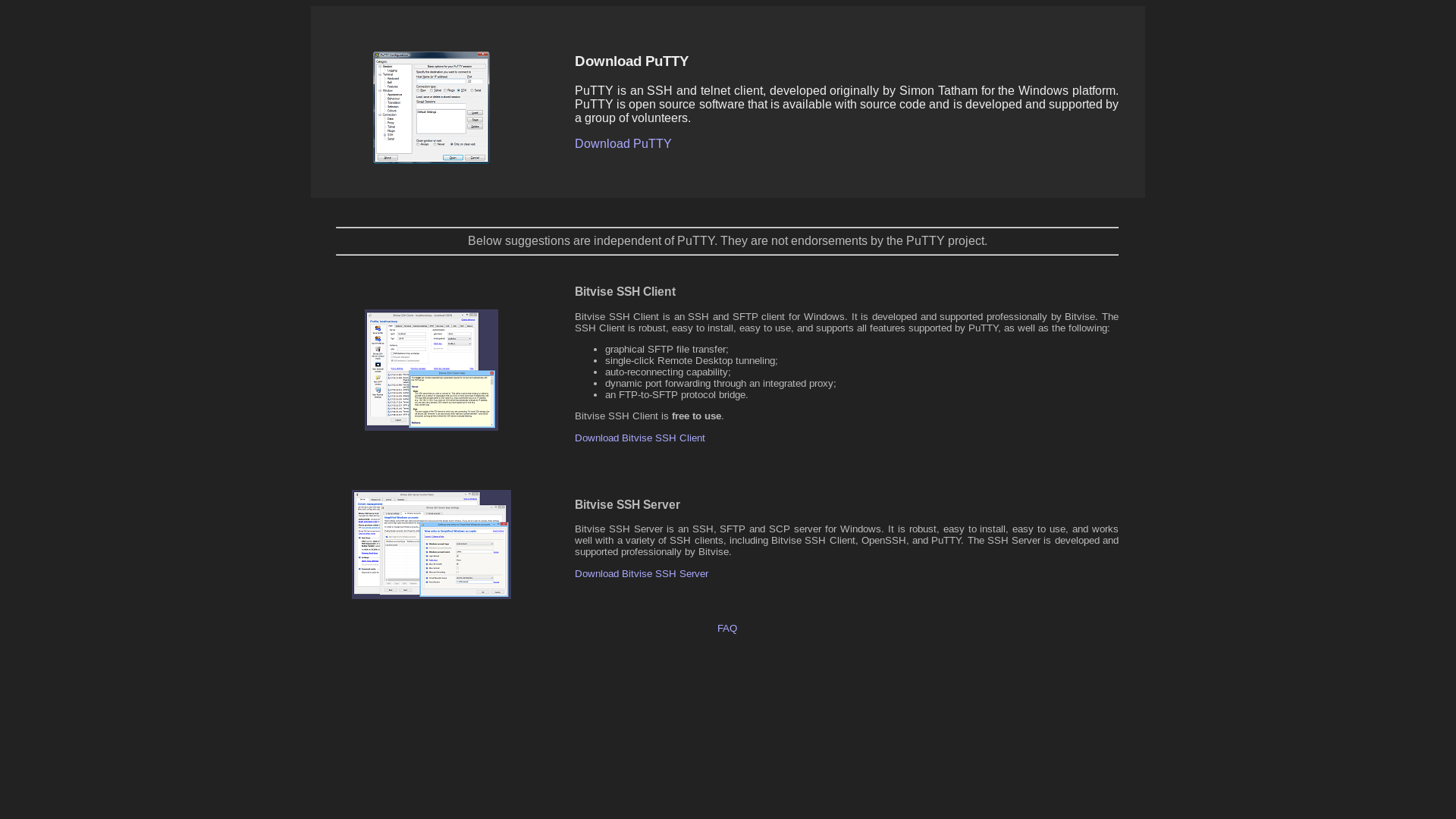 website screenshot of https://www.putty.org/