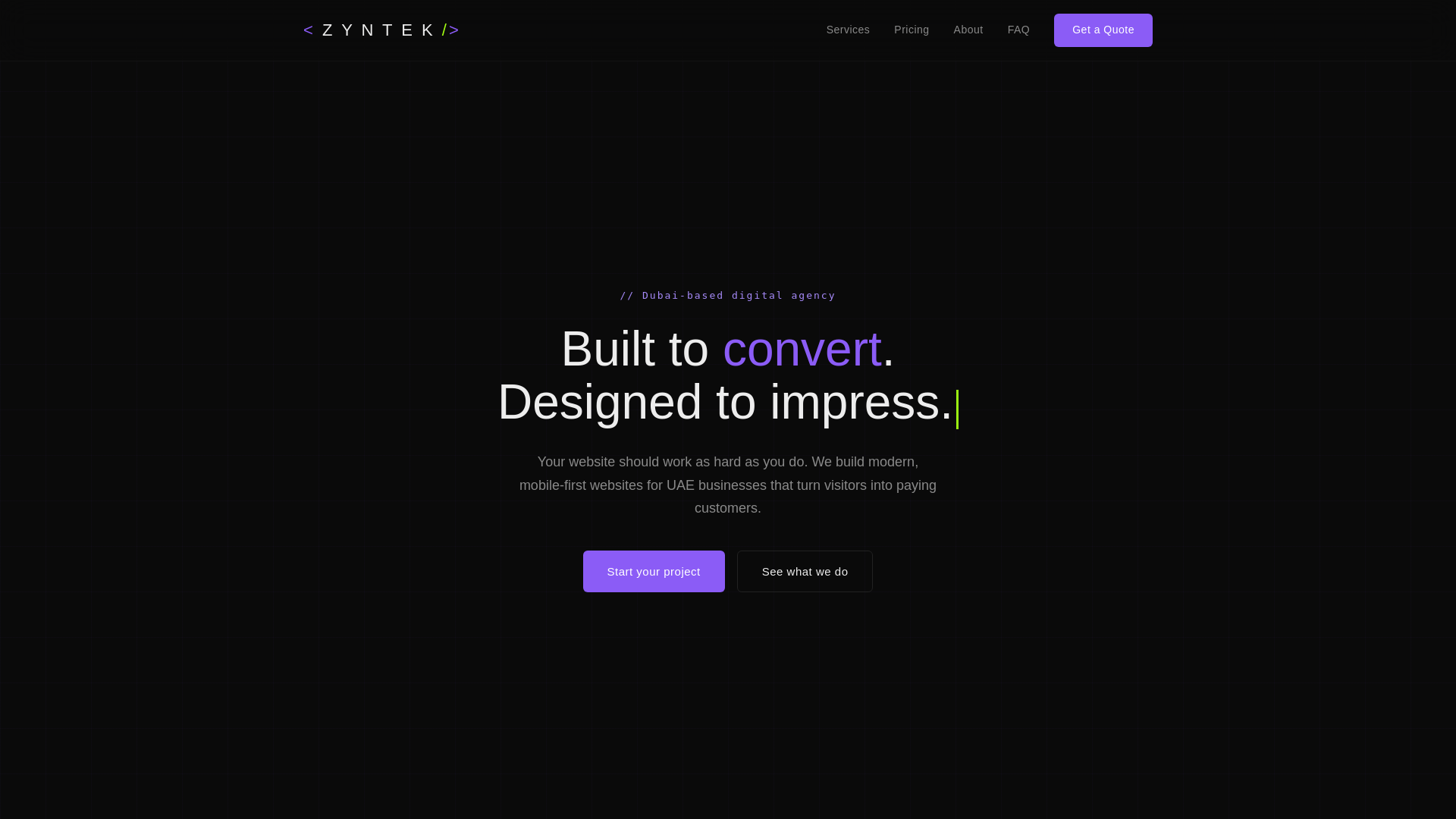 website screenshot of https://zyntek.io/