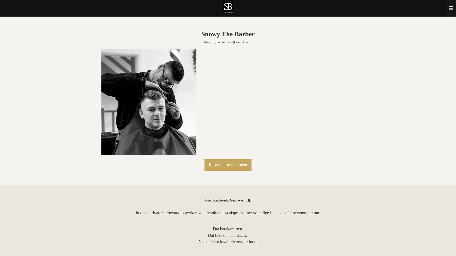 website screenshot of https://snowythebarber.be/