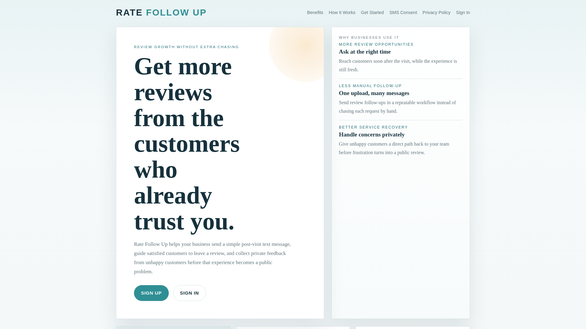 website screenshot of https://ratefollowup.com