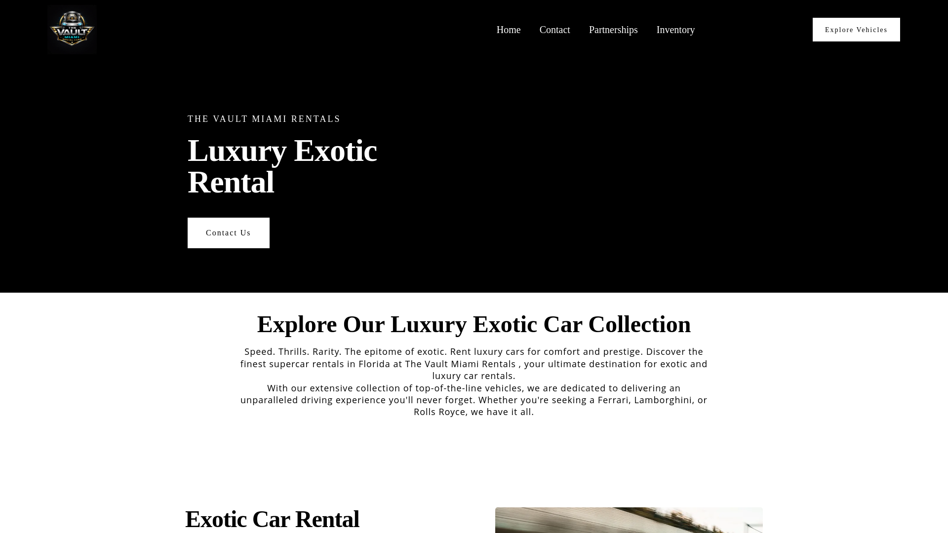 website screenshot of https://thevaultmiamirentals.com/