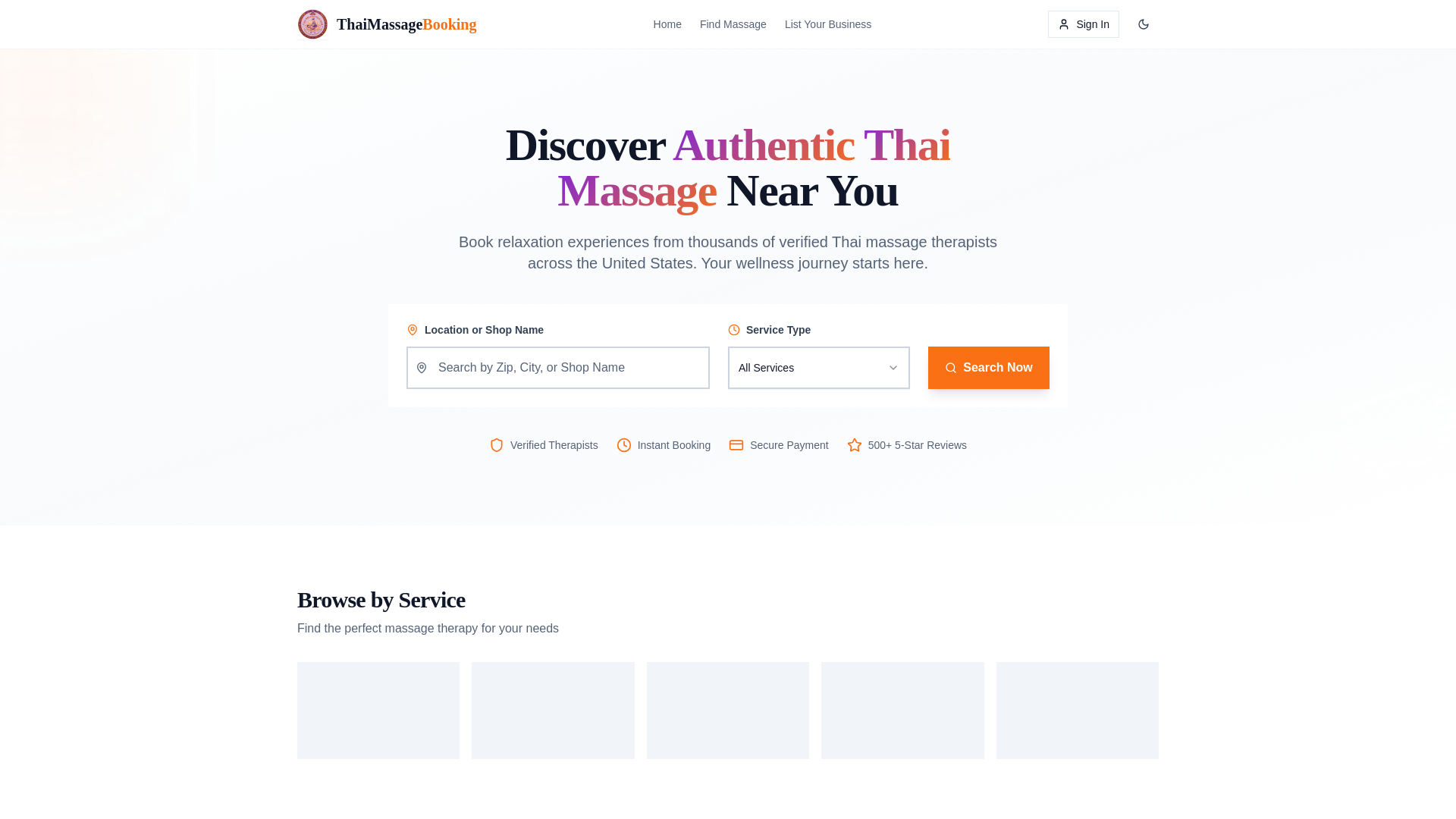 website screenshot of https://thai-massage-booking-041926.pages.dev/