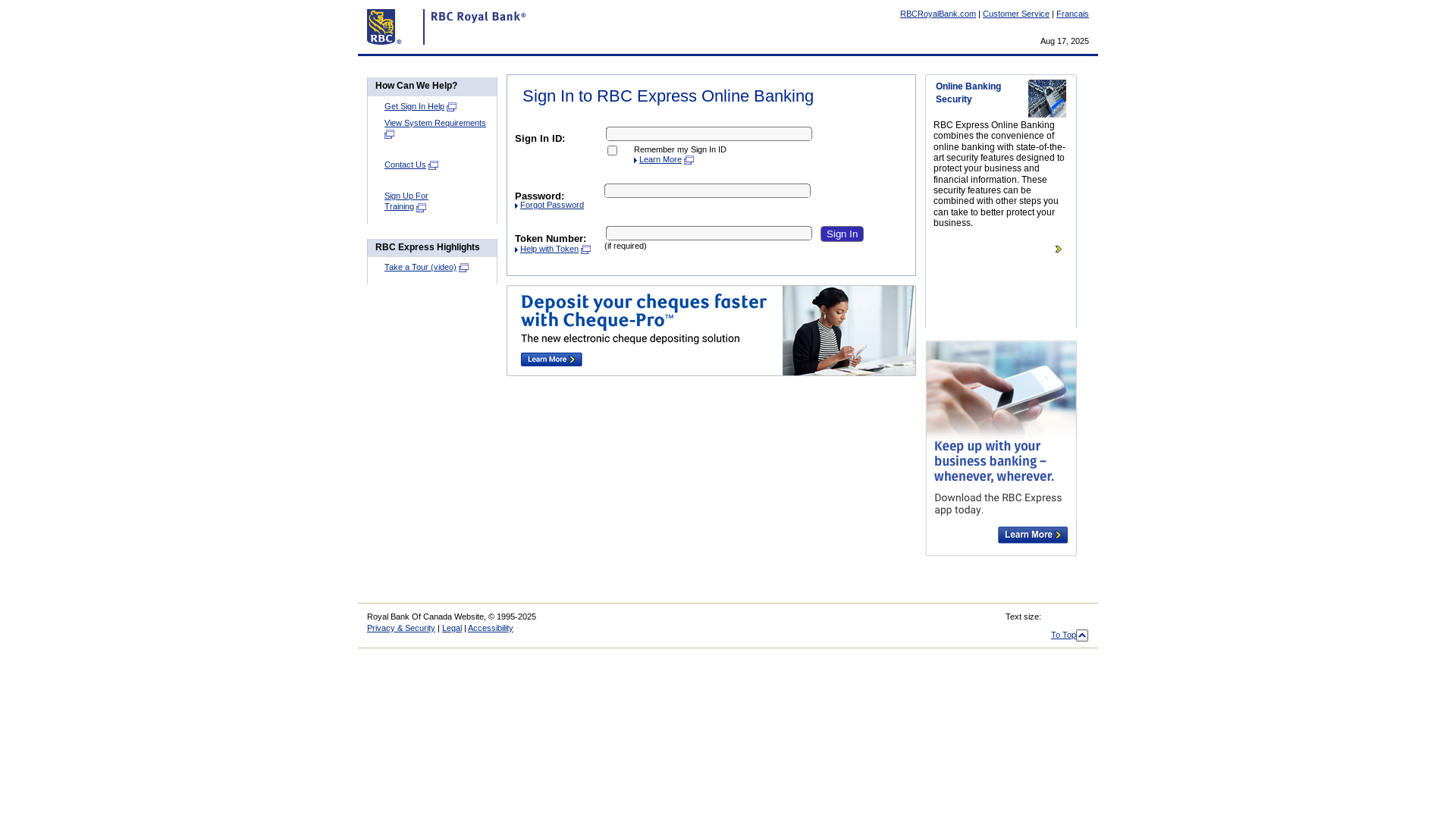 website screenshot of https://rbcexpress-device.io/