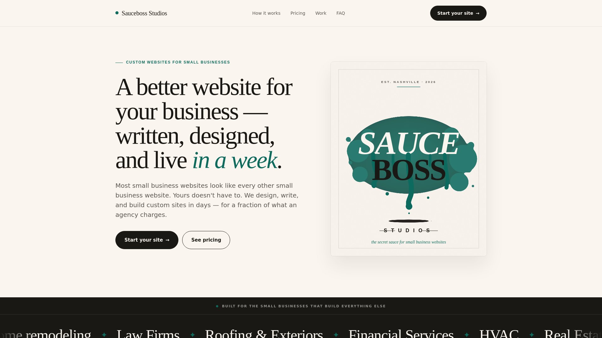 website screenshot of https://saucebossstudios.com/