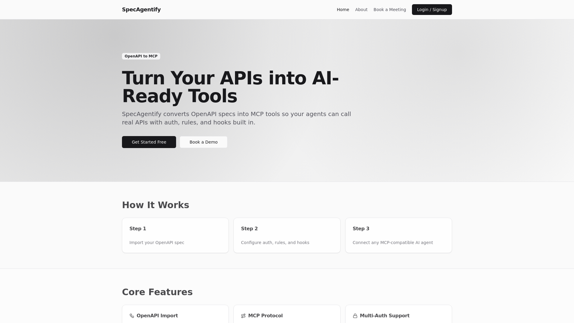website screenshot of https://specagentify.cloud