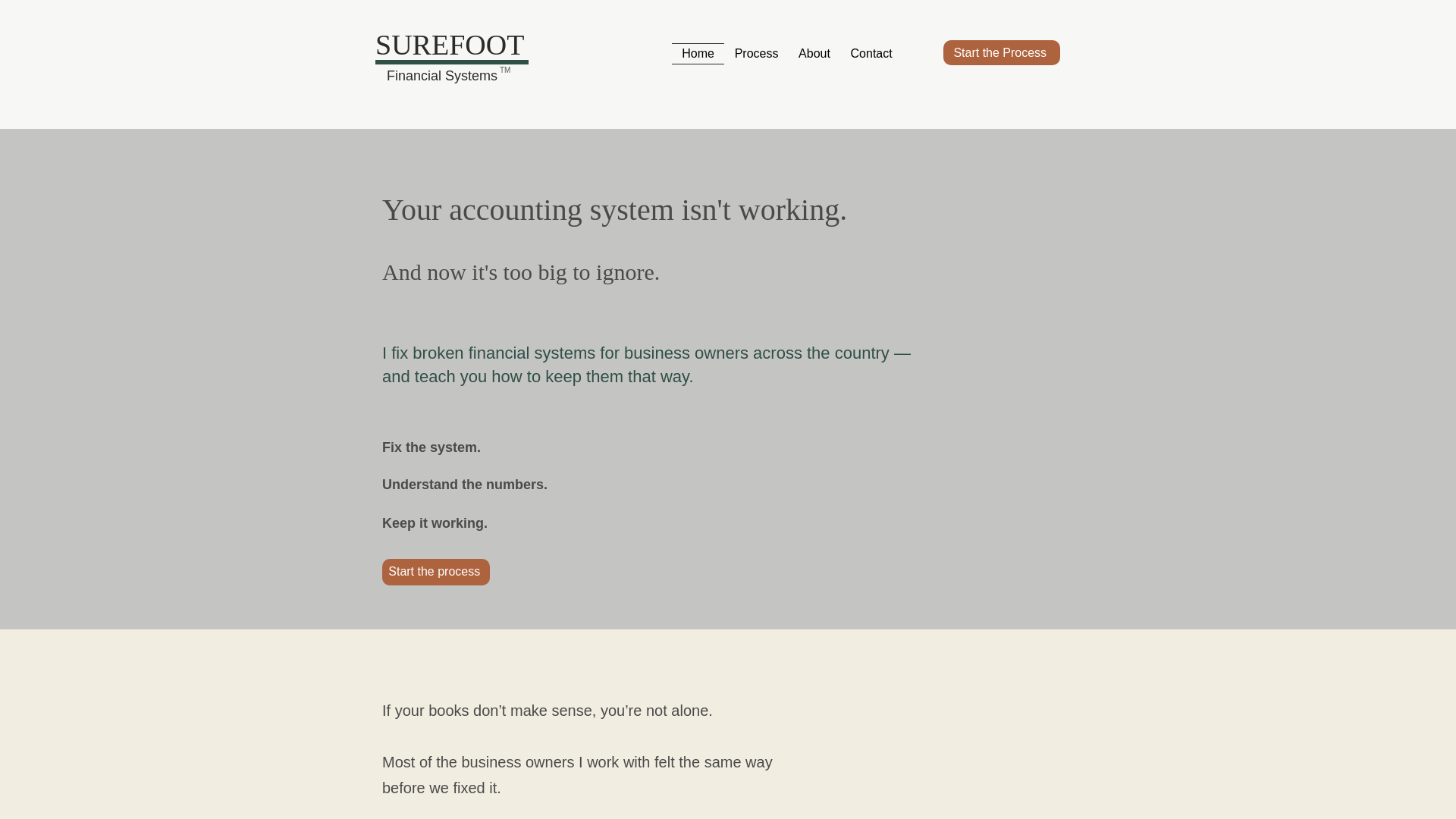 website screenshot of https://surefootfinancialsystems.com