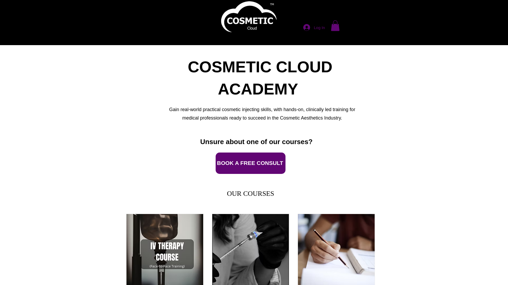 website screenshot of https://cosmeticcloudacademy.com.au/
