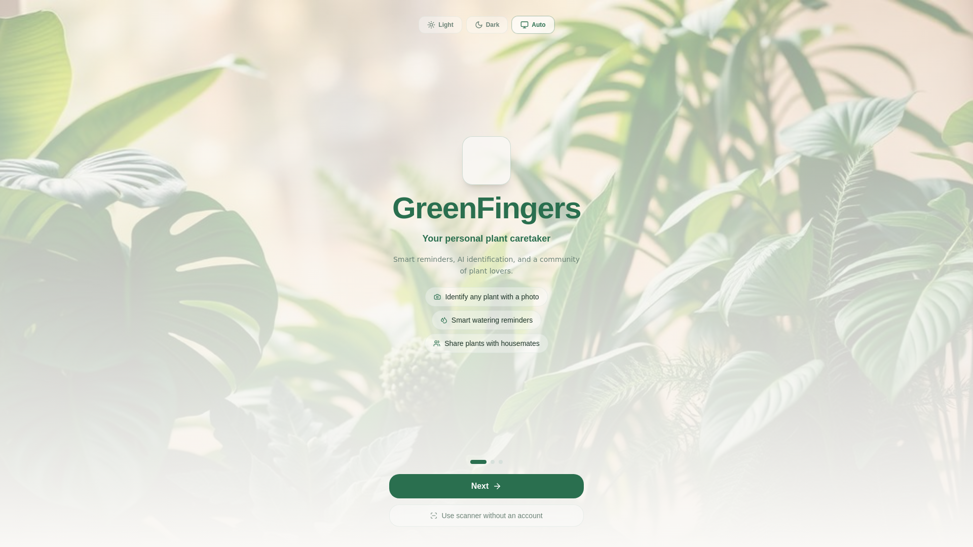 website screenshot of https://greenfingersapp.com/
