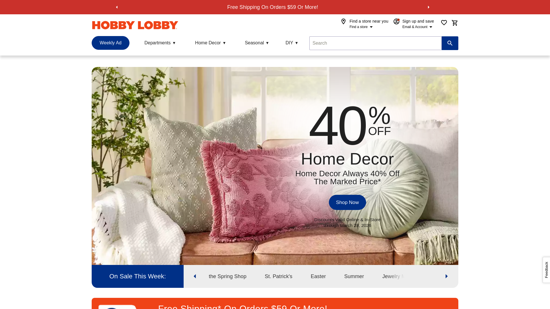website screenshot of https://www.hobbylobby.com