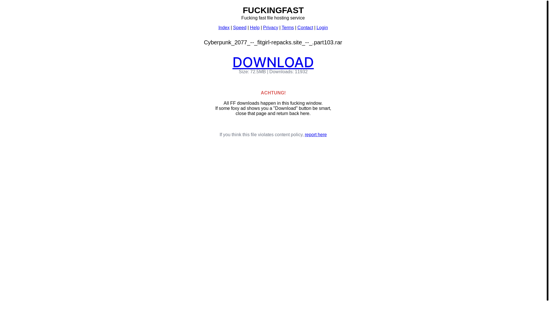 website screenshot of https://fuckingfast.co/5zx1pxsl4nvm#Cyberpunk_2077_--_fitgirl-repacks.site_--_.part103.rar