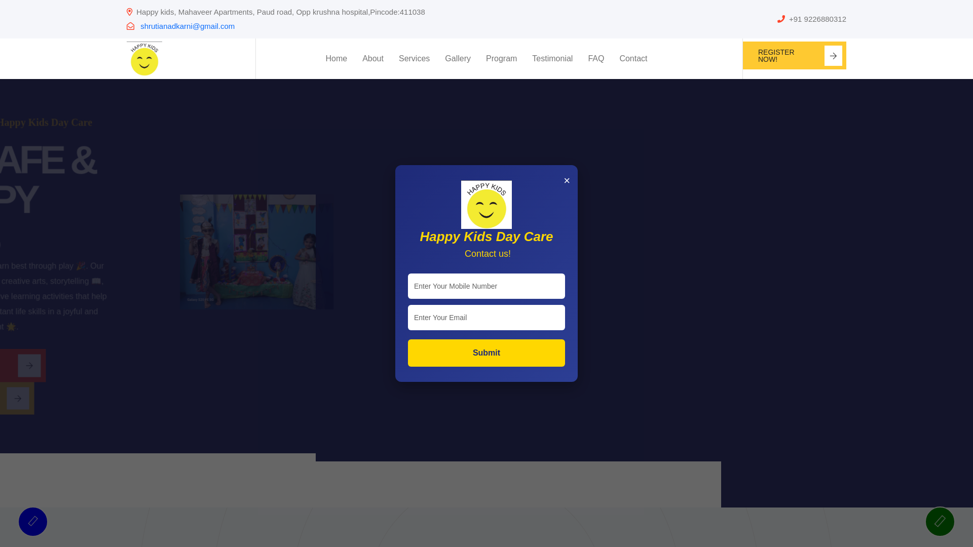 website screenshot of https://happykidsdaycare.in/