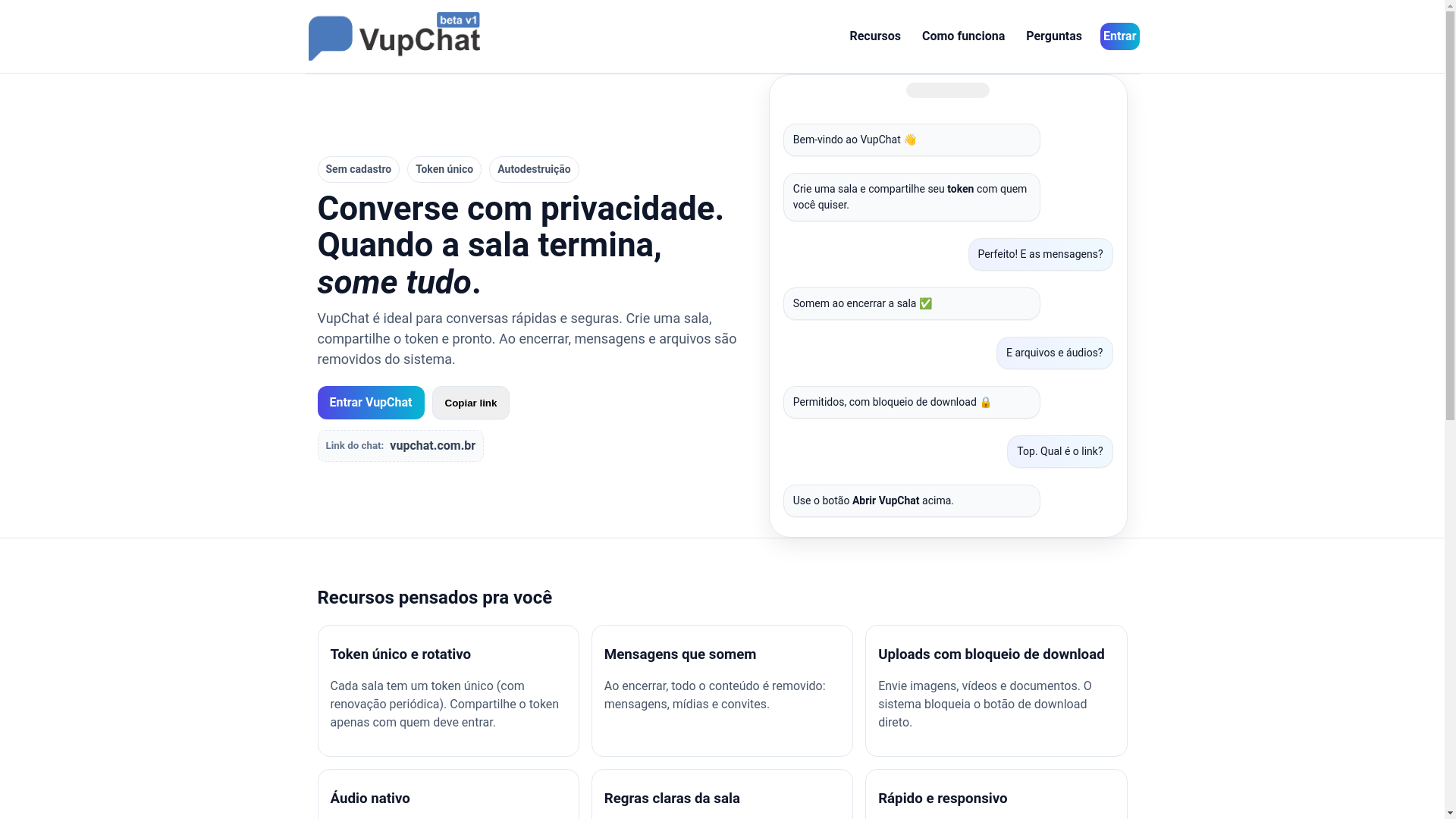 website screenshot of https://vupchat.com.br/