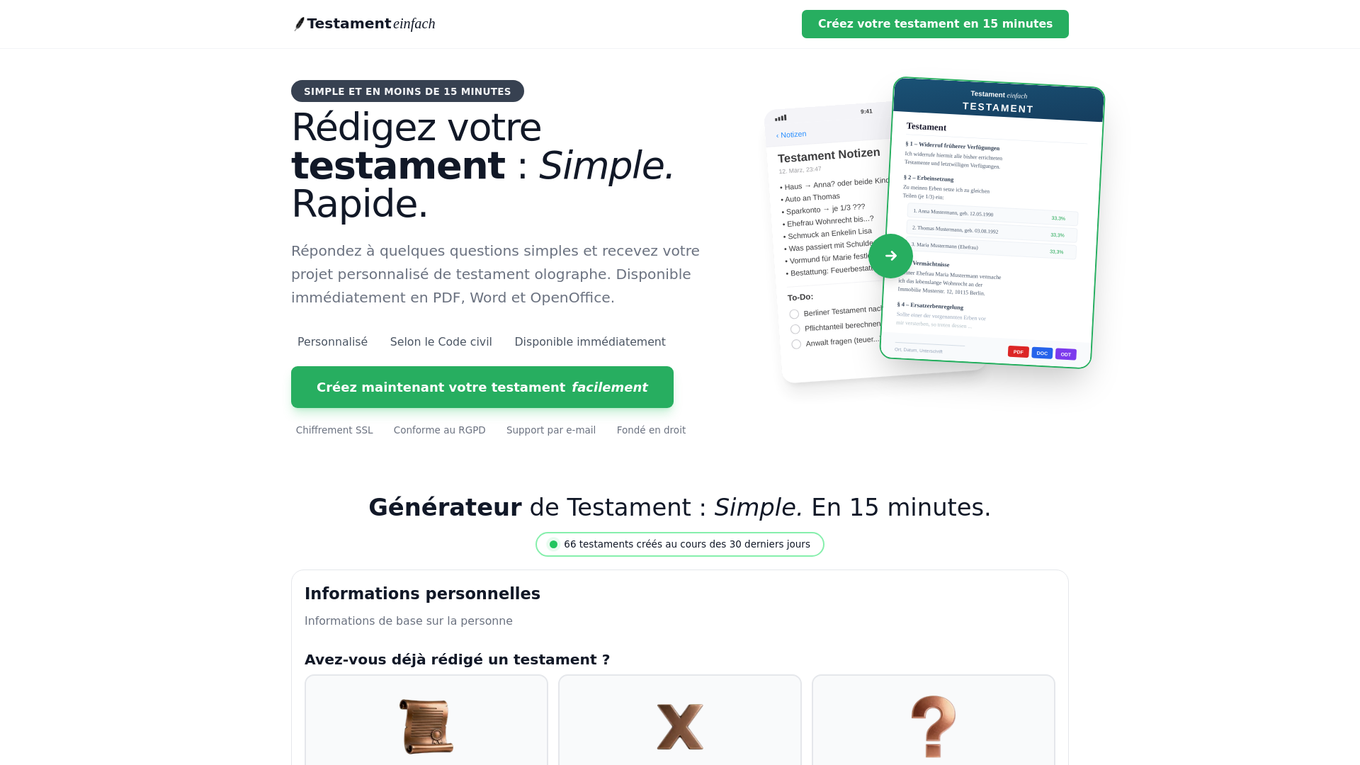 website screenshot of https://testamentfacile.fr/
