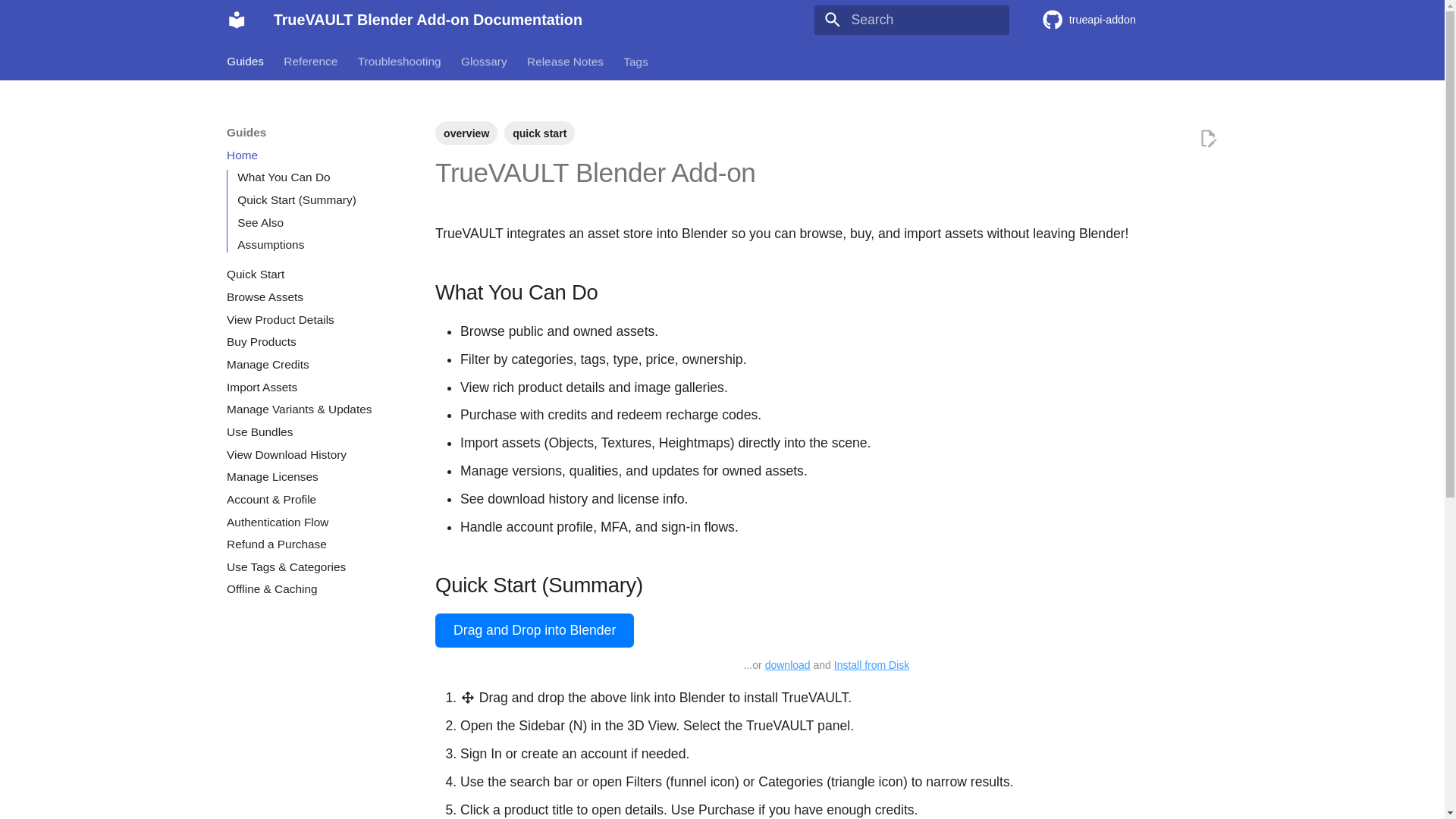 website screenshot of https://truevault-documentation.pages.dev/
