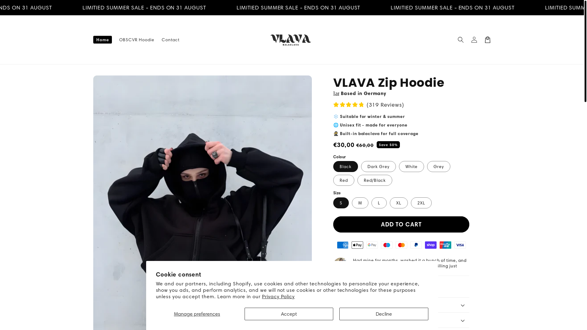 website screenshot of https://vlava.shop/