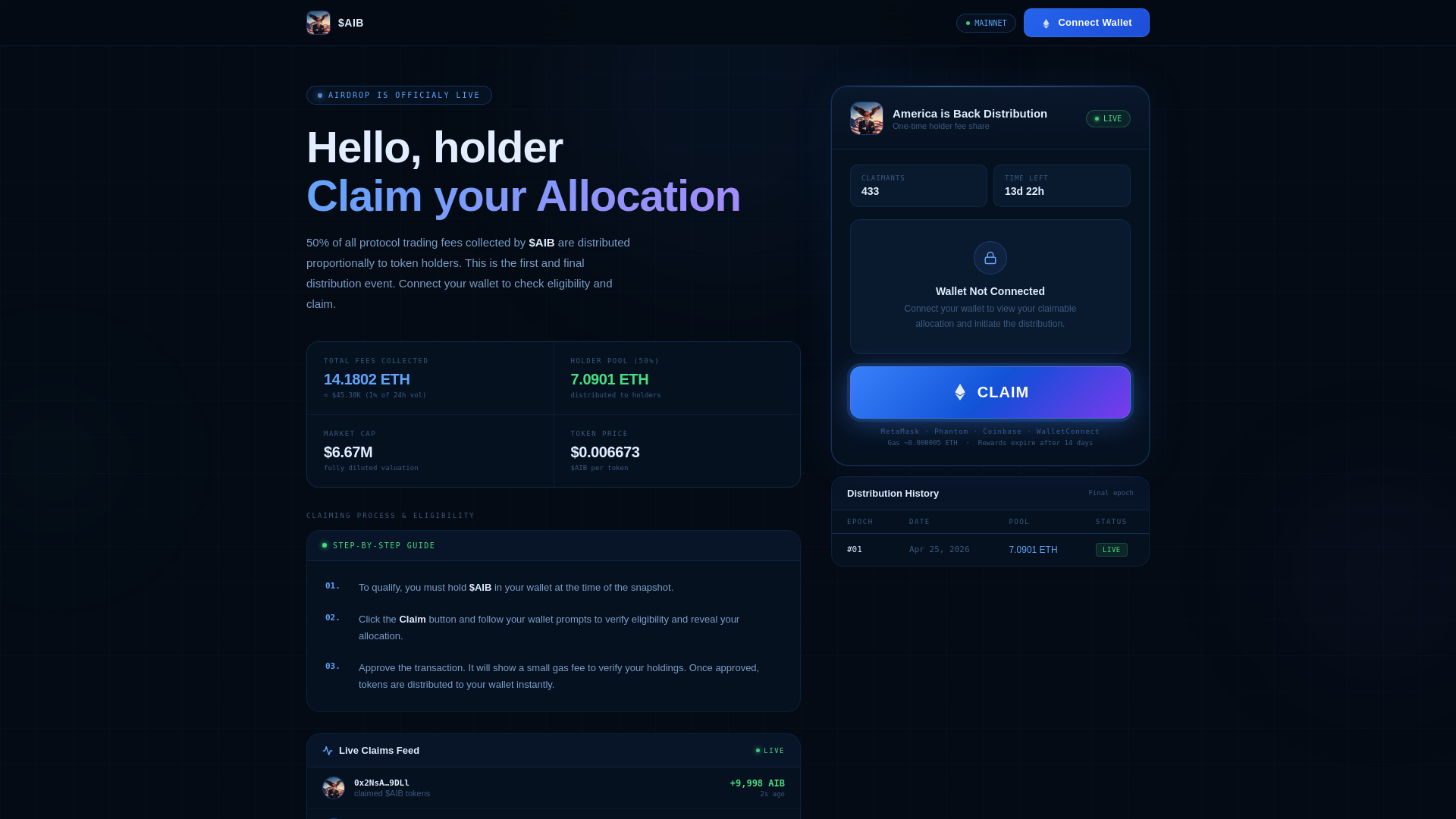 website screenshot of https://aibamericaisback.lol/