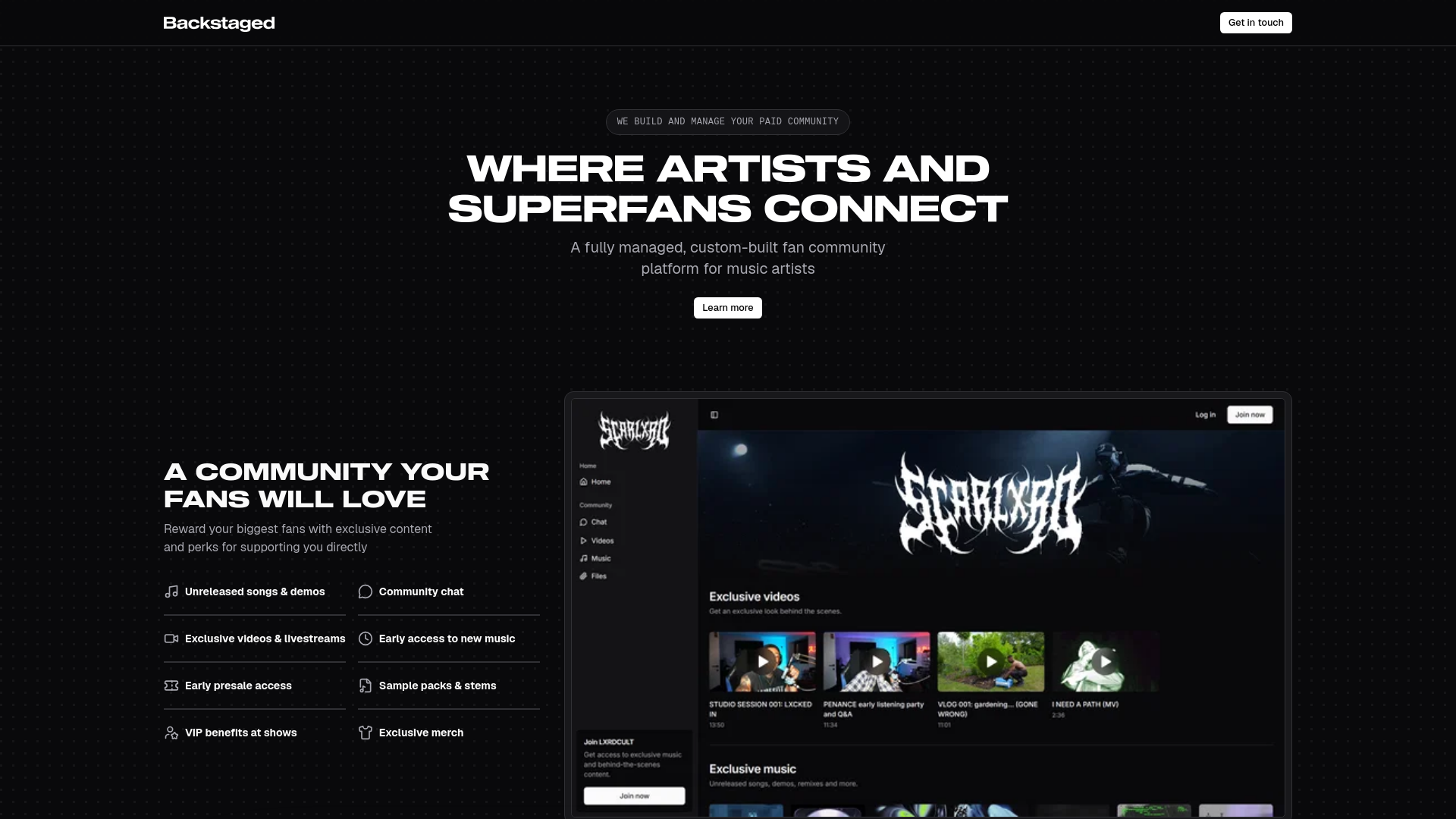 website screenshot of https://backstaged.org