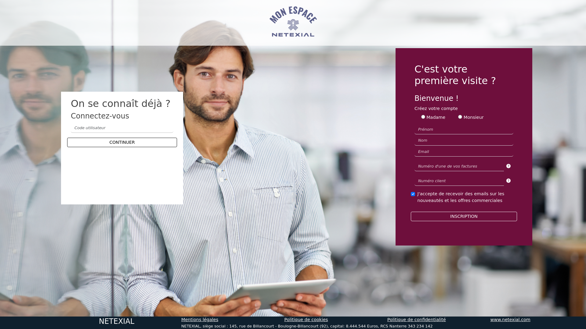 website screenshot of https://espace-client.netexial.com/