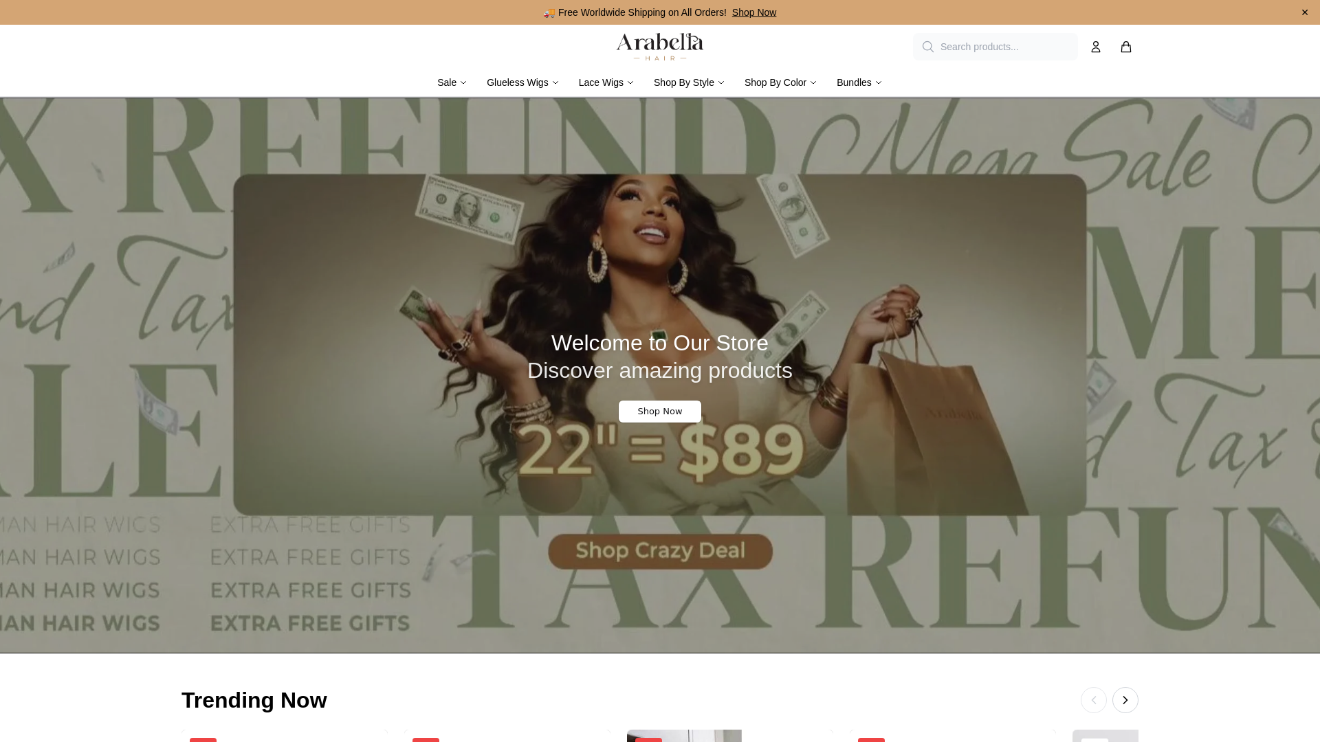 website screenshot of https://buyarabellahair.shop/
