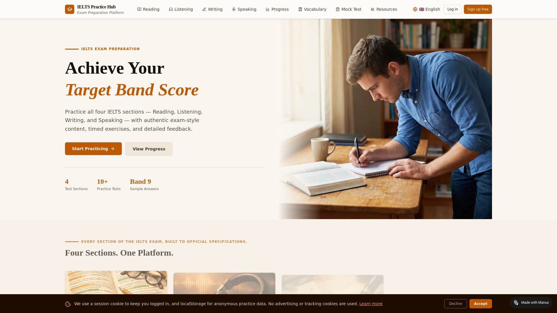 website screenshot of https://ieltspract.org/