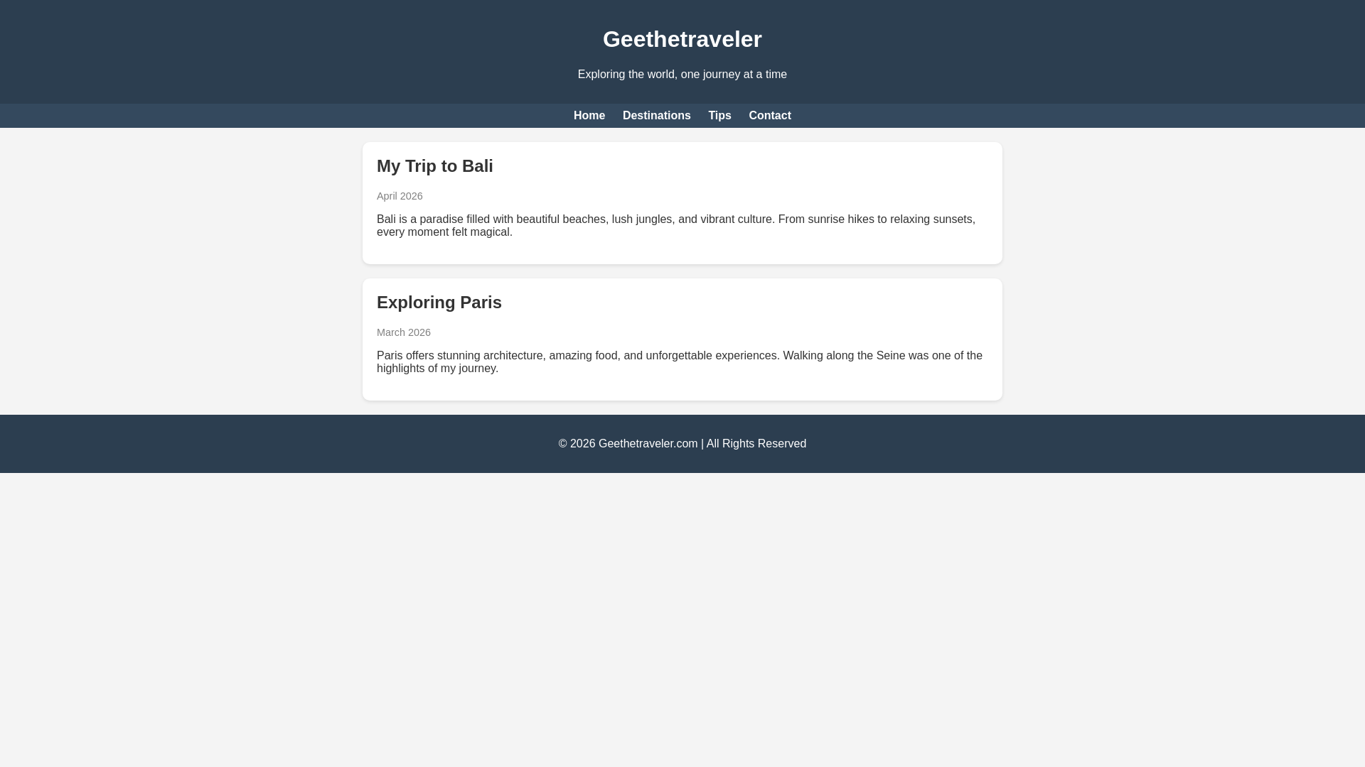 website screenshot of https://geethetraveler.com/