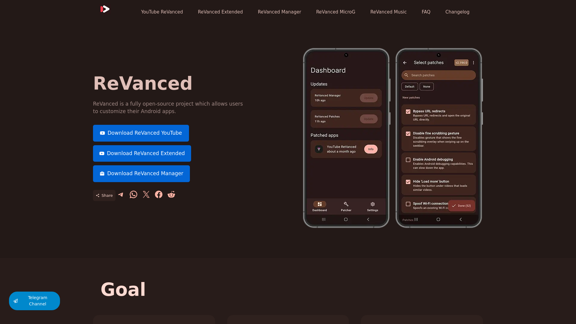 website screenshot of https://revanced.to/