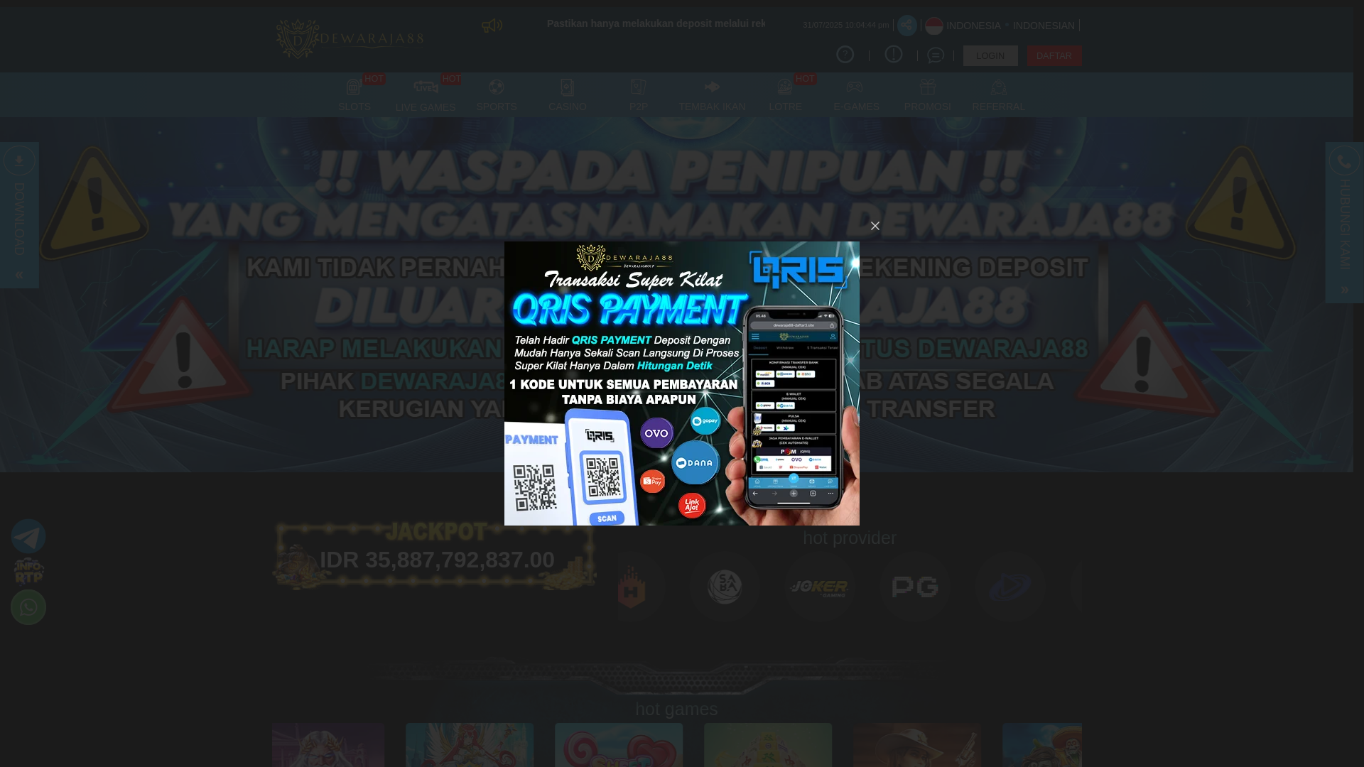 website screenshot of https://dewaraja88-sakti.site/