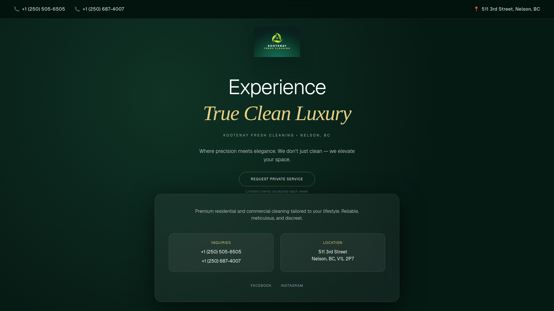 website screenshot of https://kootenayfreshcleaning.ca/