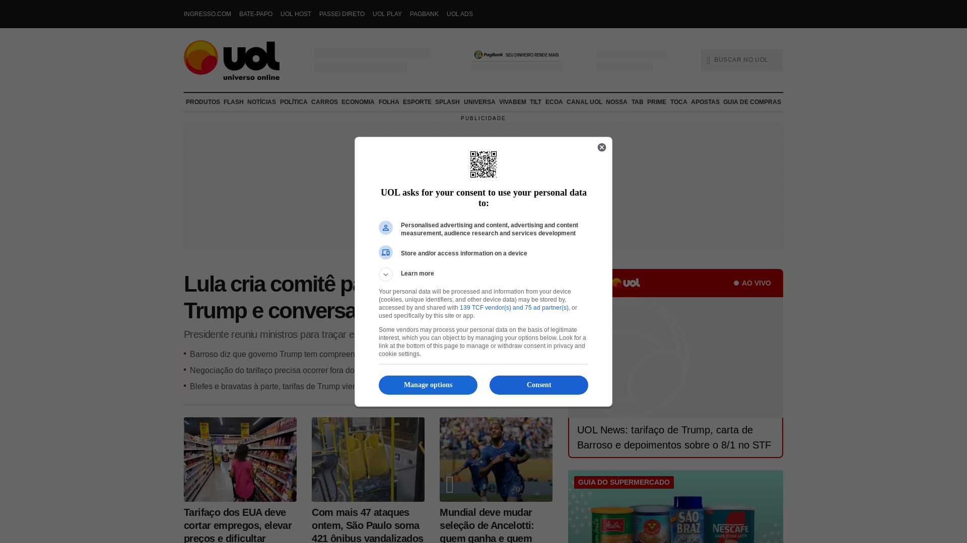 website screenshot of https://www.uol.com.br