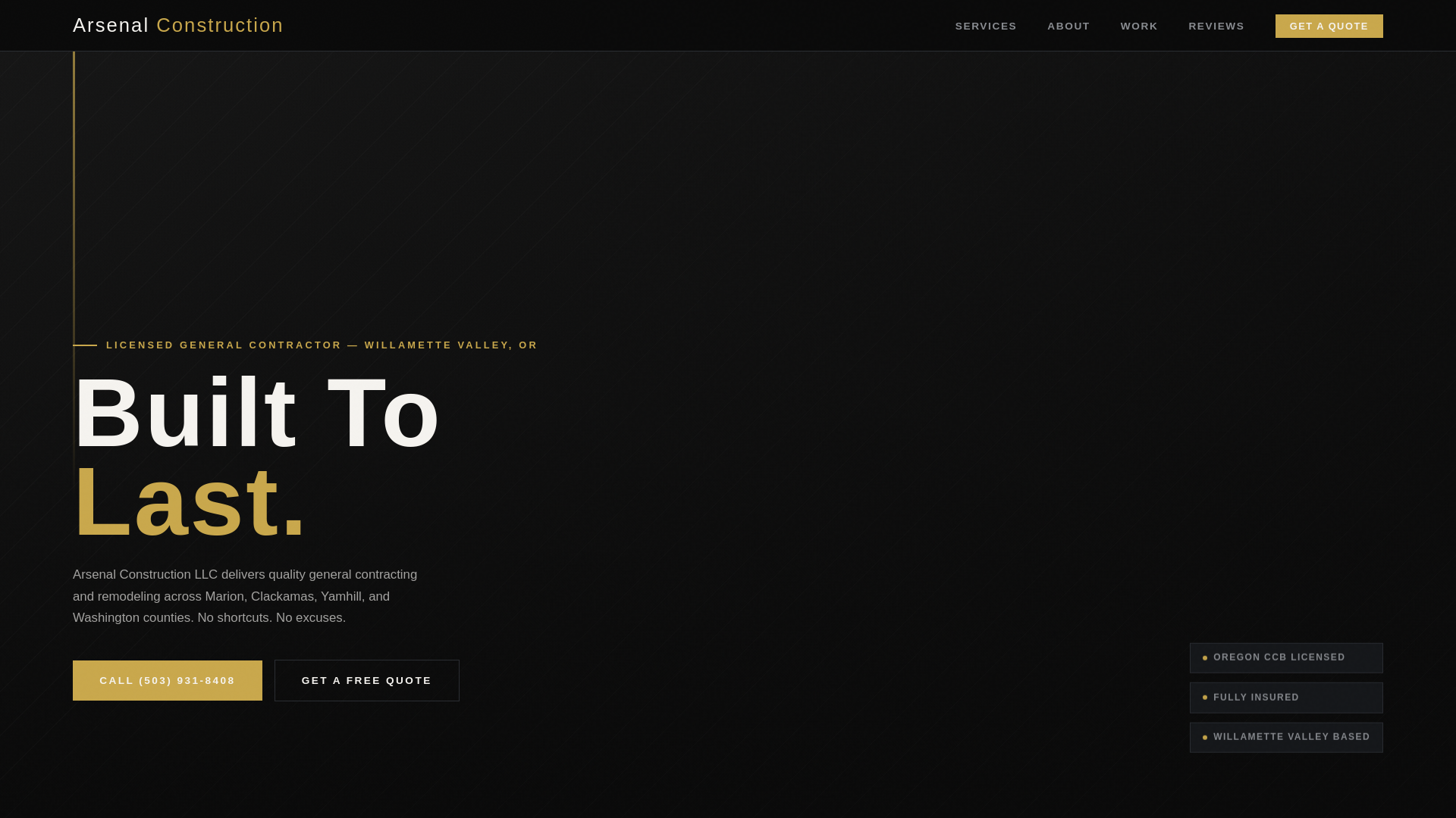 website screenshot of https://arsenalconstructionor.com