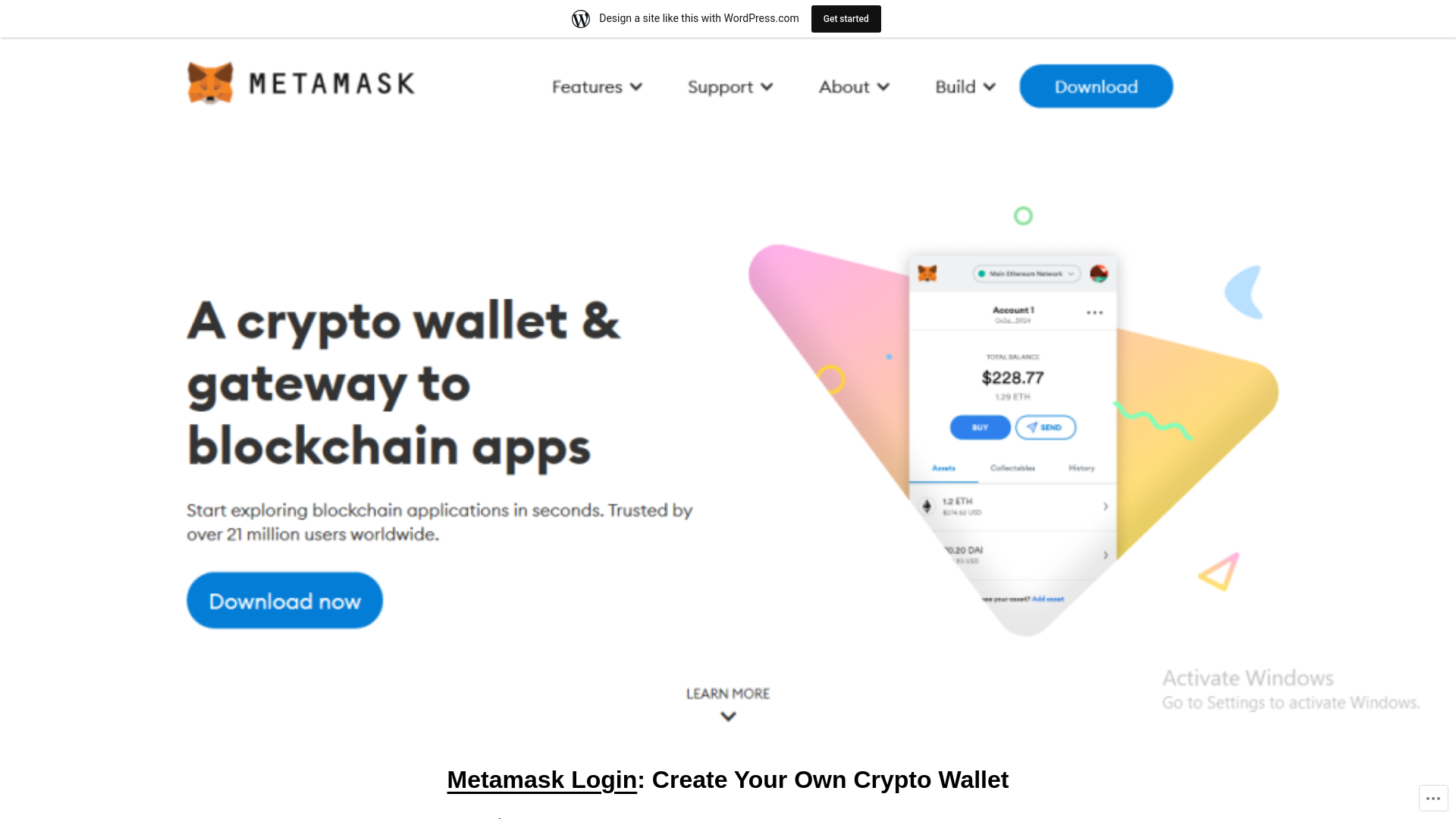website screenshot of https://metamksaelogin.wordpress.com