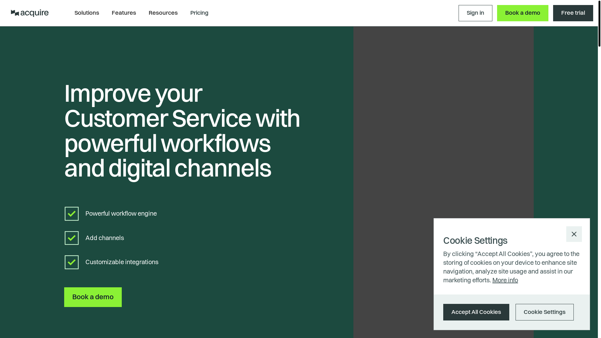 website screenshot of https://acquire.io