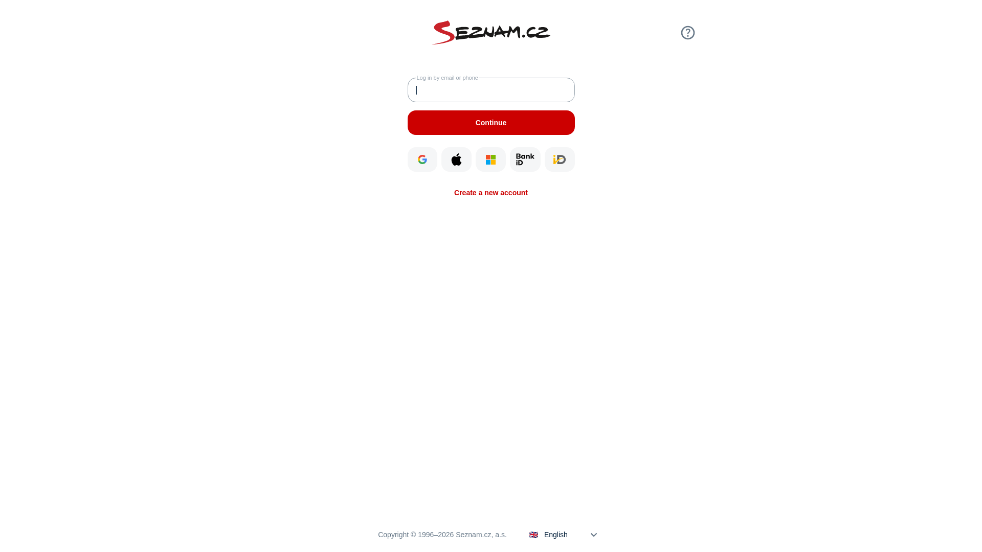 website screenshot of https://email.seznam.cz